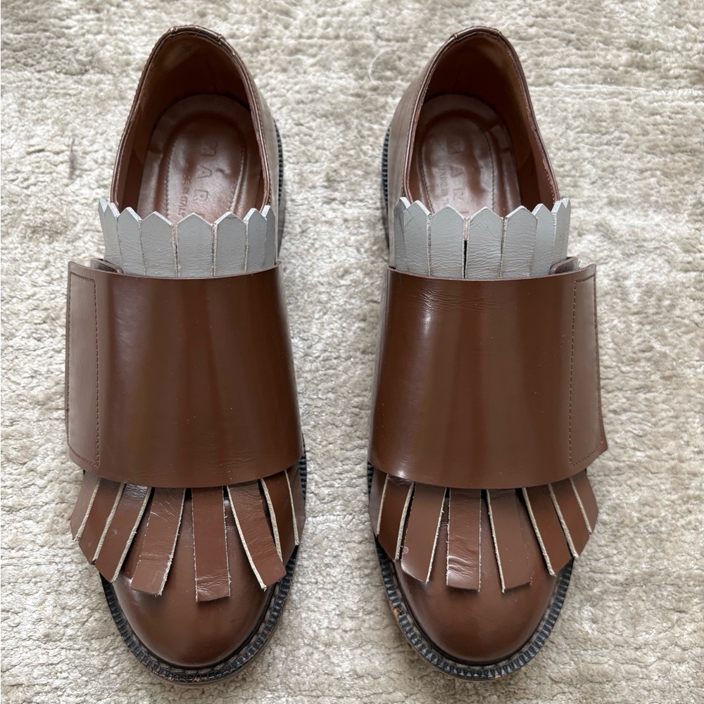 Marni Brown and White Leather Loafers